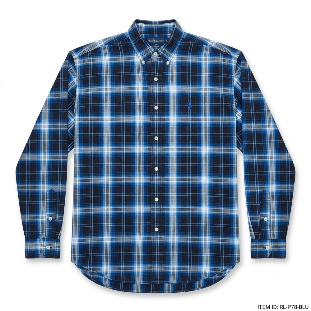 Polo Ralph Lauren Blaire Shirt Men L Blue Black Plaid Cotton Button Down Vintage